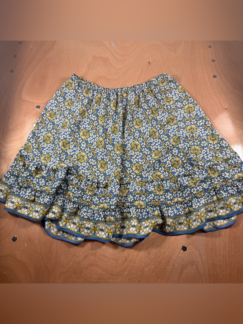 Max Studio Womens Small Skirt Blue Yellow Ditsy Floral Tiered Ruffle Flouncy